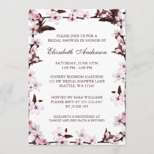 Invitation Fête de l'mariée frontalière des cerisiers en fleu