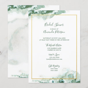 Invitation Fête de l'mariée Gold Frame Ombre en marbre vert