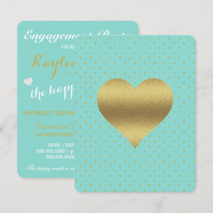 Invitation Fête de l'mariée Gold & Turquoise Blue Pois Party