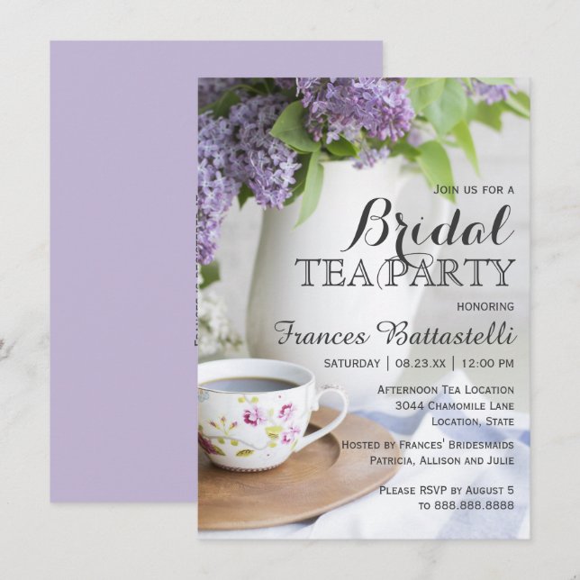 Invitation Fête de l'mariée Mariage Après-Midi Fleurs de thé  (Devant / Derrière)