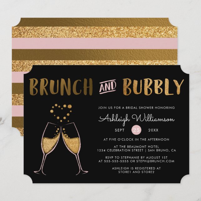Invitation Fête de l'mariée Mariage Gold & Pink (Devant / Derrière)
