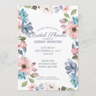 Invitation Fête de l'mariée Mariage pastel Blue Pink violet