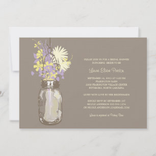 Invitation Fête de l'mariée Mason Jar et Fleurs sauvages