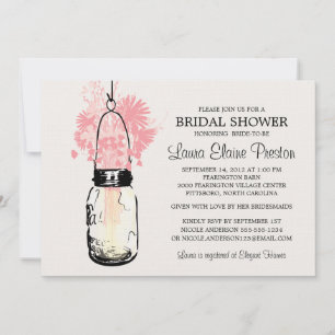 Invitation Fête de l'mariée Mason Jar et Fleurs sauvages