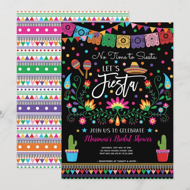 Invitation Fête de l'mariée mexicaine Fiesta Cinco De Mayo In (Devant / Derrière)
