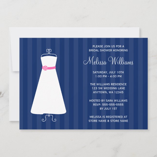 Invitation Fête de l'mariée moderne Navy Blue and Pink Gown (Devant)