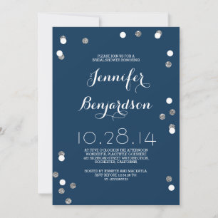 Invitation Fête de l'mariée moderne Navy & Silver Confetti