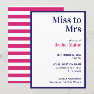 Invitation Fête de l'mariée Préppante Gras Bleu & Pink