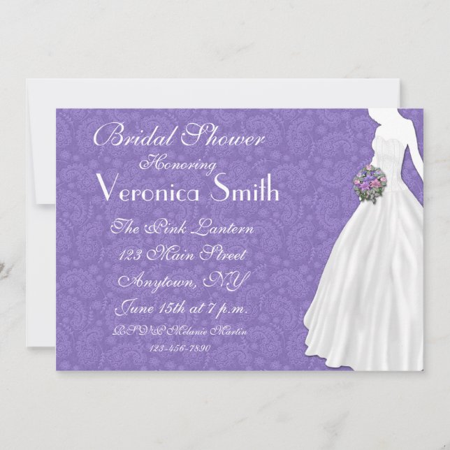 Invitation Fête de l'mariée Purple Paisley (Devant)