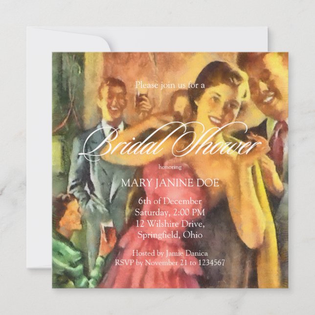 Invitation Fête de l'mariée rétro (Devant)