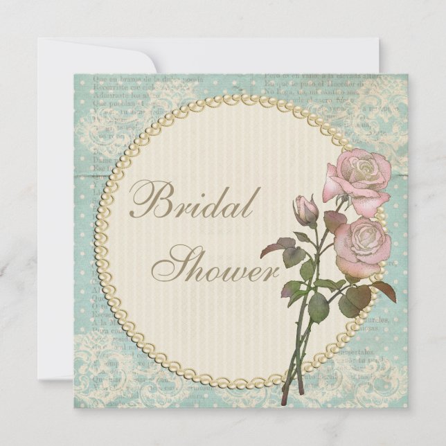 Invitation Fête de l'mariée Rose chic Pearls and Lace Shabby (Devant)