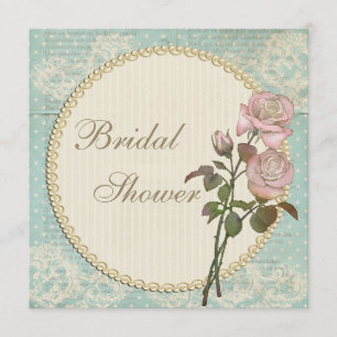 Invitation Fête de l'mariée Rose chic Pearls and Lace Shabby