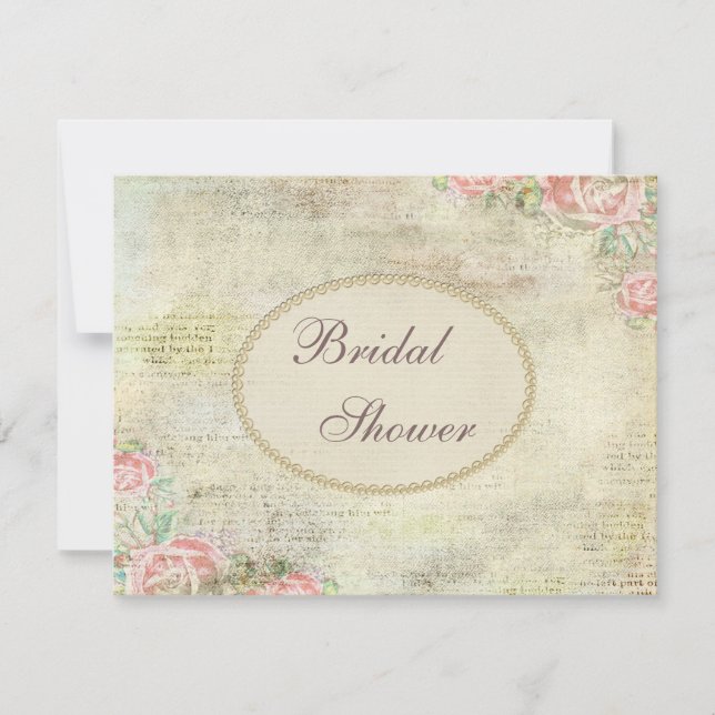 Invitation Fête de l'mariée Rose chic Pearls and Lace Shabby (Devant)