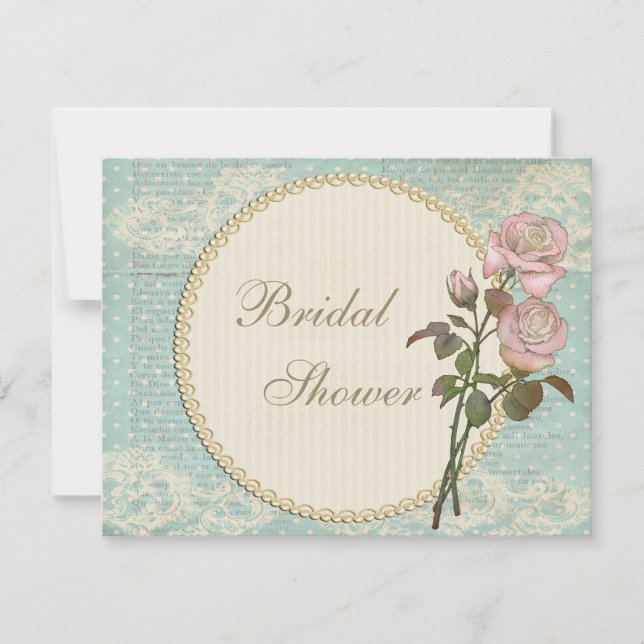 Invitation Fête de l'mariée Rose chic Pearls and Lace Shabby (Devant)