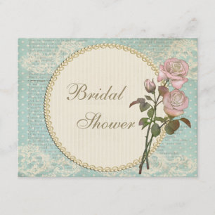 Invitation Fête de l'mariée Rose chic Pearls and Lace Shabby