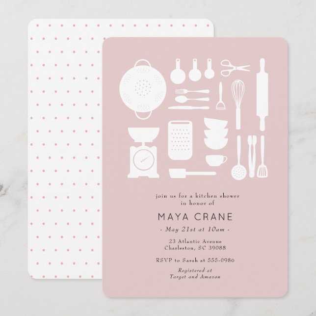 Invitation Fête de l'mariée rose cuisine moderne (Devant / Derrière)
