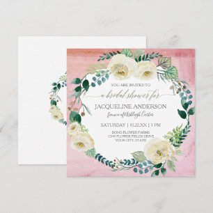 Invitation Fête de l'mariée Rose d'ivoire Russe Aquarelle