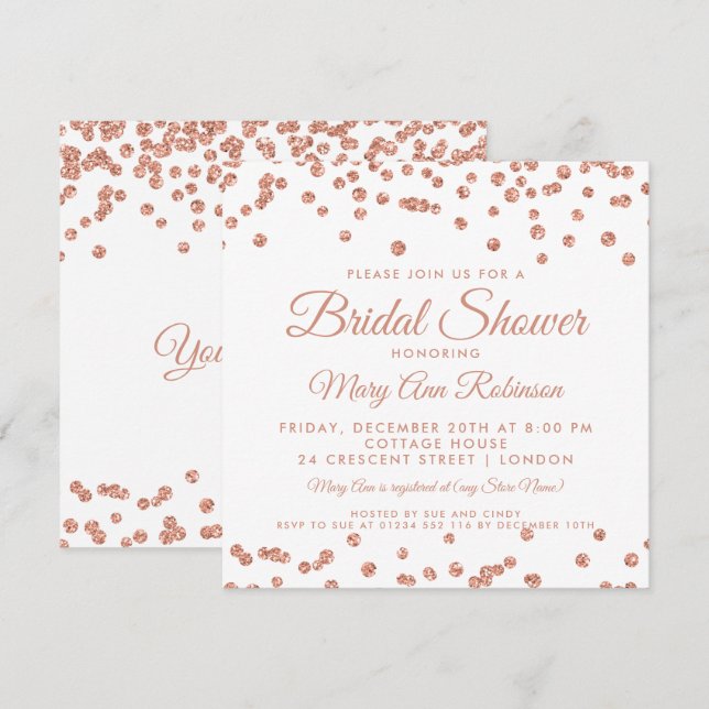 Invitation Fête de l'mariée Rose Gold Faux Parties scintillan (Devant / Derrière)