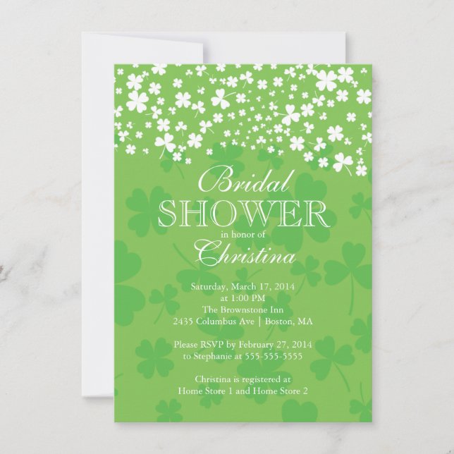 Invitation Fête de l'mariée Shamrock irlandaise moderne et am (Devant)
