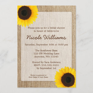 Invitation Fête de l'mariée Tournesol Russe Burlap