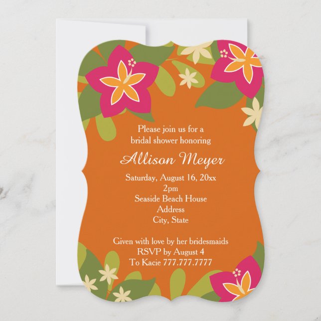 Invitation Fête de l'mariée tropicale hibiscus rose Orange (Devant)
