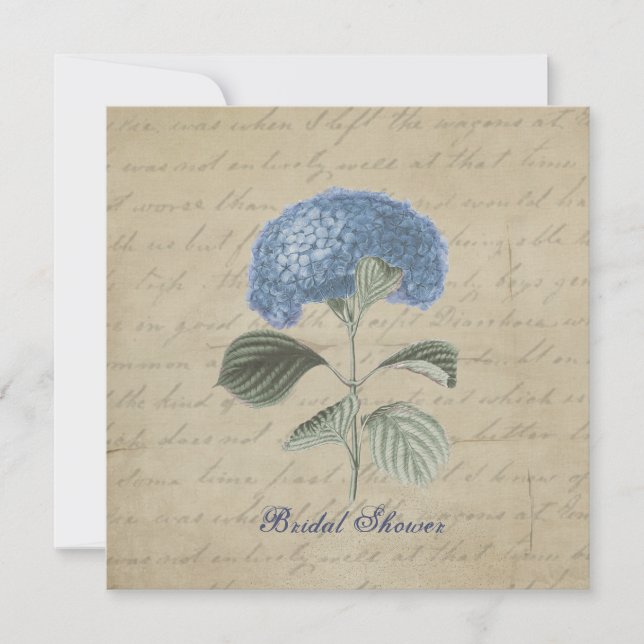 Invitation Fête de l'mariée Vintage Blue Hydrangea (Devant)