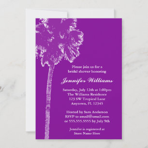 Invitation Fête de l'mariée violette des palmiers modernes
