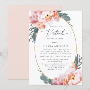 Invitation Fête de l'mariée virtuelle Blush Pink Floral Gold