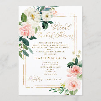 Invitation Fête de l'mariée virtuelle florale à l'aquarelle d