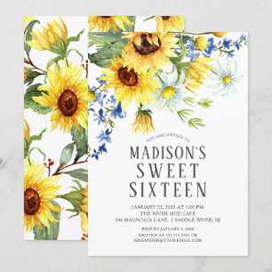 Invitation Fête de l'Sweet sixteen des Tournesols gaie