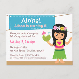 Invitation Fête de luau colorée sur le thème d'Hawaï avec une