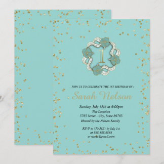Invitation Fête de Luxe Fleurs Bleues Paillettes Dorées