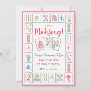 Invitation Fête de Mahjong Bordure de tuiles pastel 