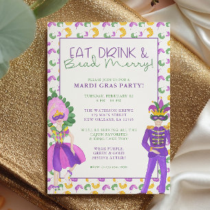 Invitation Fête de Mardi Gras en masque à l'aquarelle