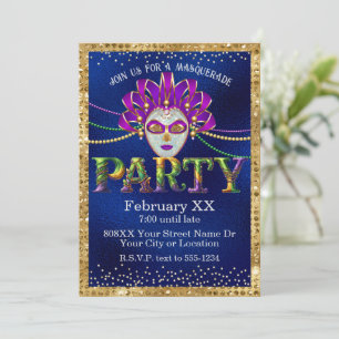 Invitation Fête de Mardi Gras Mascarade Glamour