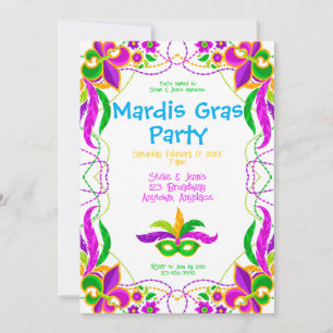 Invitation Fête de Mardi Gras Néon Brillante