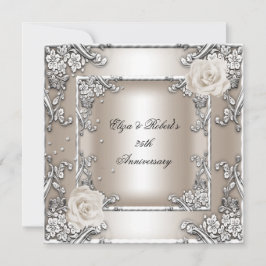 Invitation Fête de mariage 25e anniversaire Crème Rose Argent