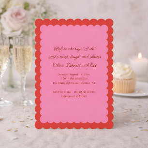 Invitation Fête de mariage à bordure festonnée rose et rouge
