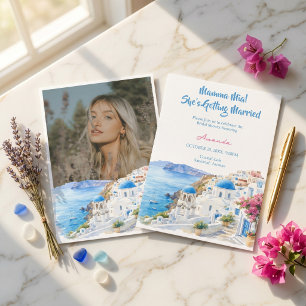 Invitation Fête de mariage à Santorin Grèce aquarelle côtière