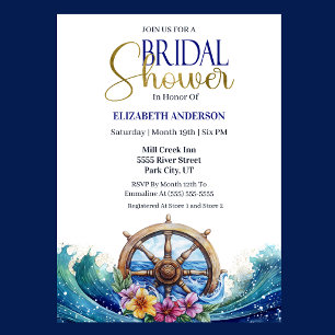 Invitation Fête de Mariage à Thème Voile et Fleurs Tropicales
