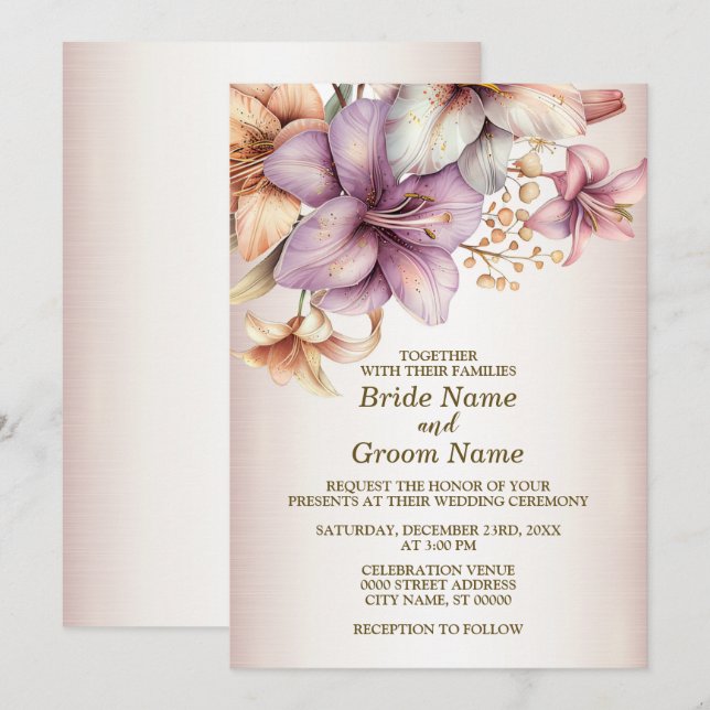 Invitation Fête de mariage aquarelle Boho rose Fleurs élégant (Devant / Derrière)