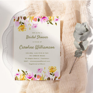Invitation Fête de mariage aquarelle de fleurs sauvages Rose