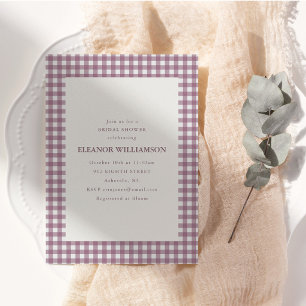 Invitation Fête de mariage automnale à carreaux gingham mauve