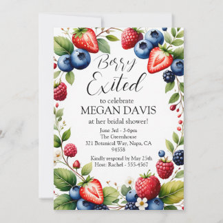 Invitation Fête de mariage aux fraises aquarelle Berry Exited
