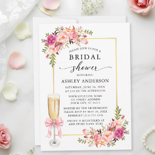 Invitation Fête de mariage aux roses aquarelles Ruban rose co