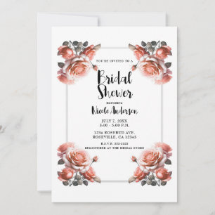 Invitation Fête de mariage aux roses pêche corail délicates