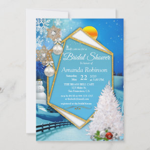 Invitation Fête de mariage avec cadre doré géométrique