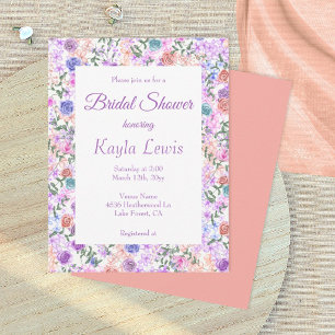 Invitation Fête de mariage avec des roses violettes, pêche et