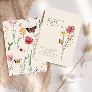 Invitation Fête de mariage avec fleurs sauvages roses jaunes