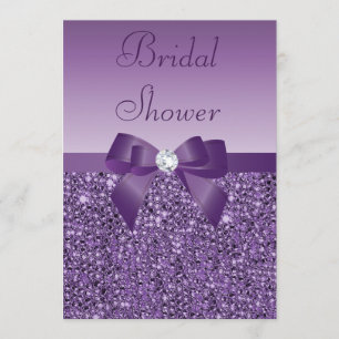 Invitation Fête de mariage avec nœud à paillettes imprimé vio